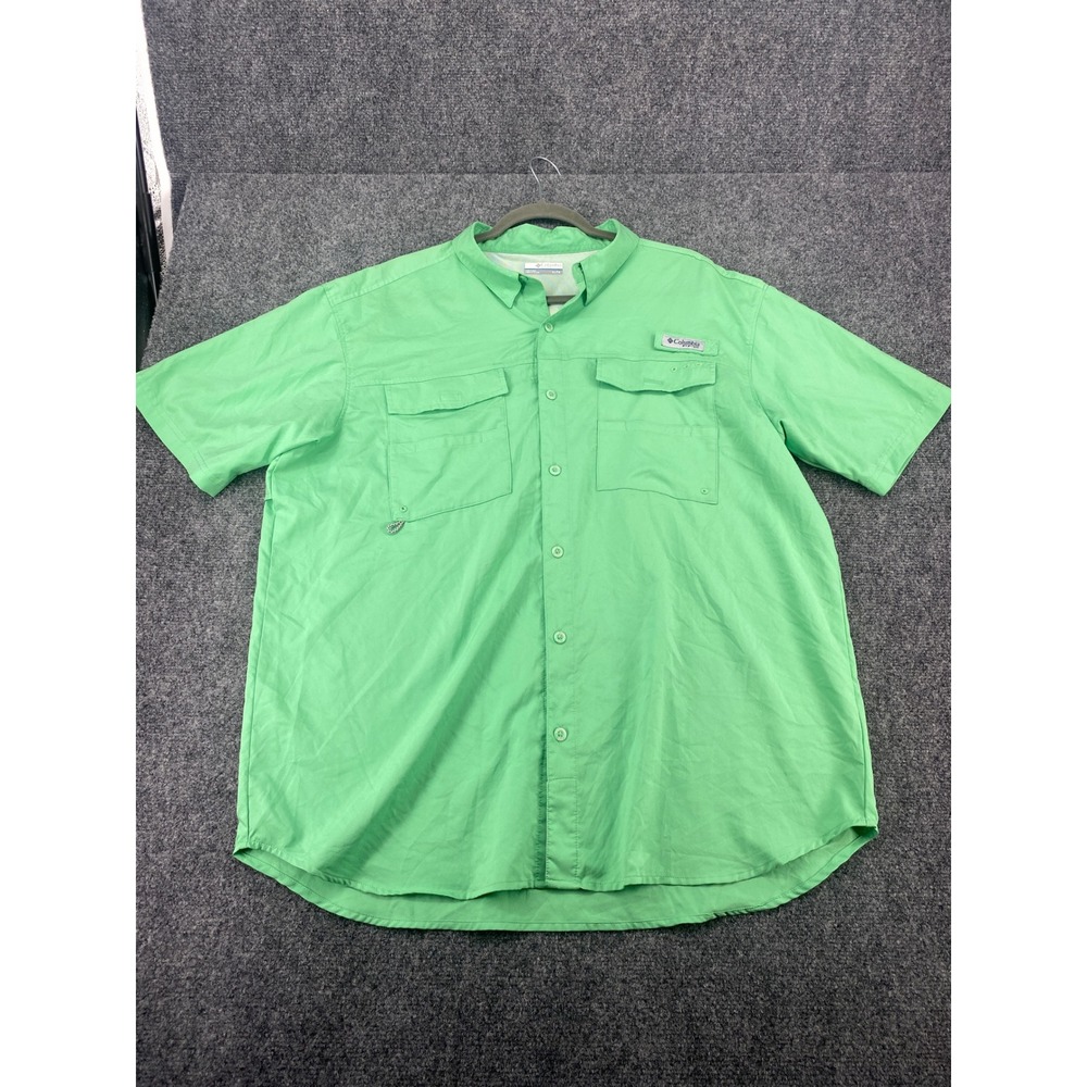 Columbia PFG Bahama II Fishing Shirt Mens XL Green Short Sleeve Vented UPF 30